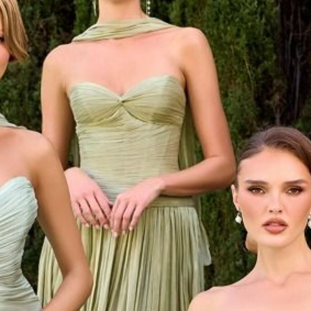 Ladivine Greenery Line Bridesmaid Luminescent Chiffon Sweetheart Neck Gown Prom - Picture 10 of 11